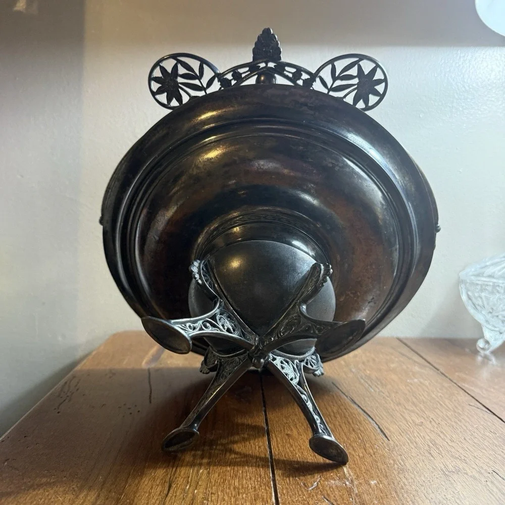 Vtg Victorian Silverplate Bride's Basket Pedestal Bowl